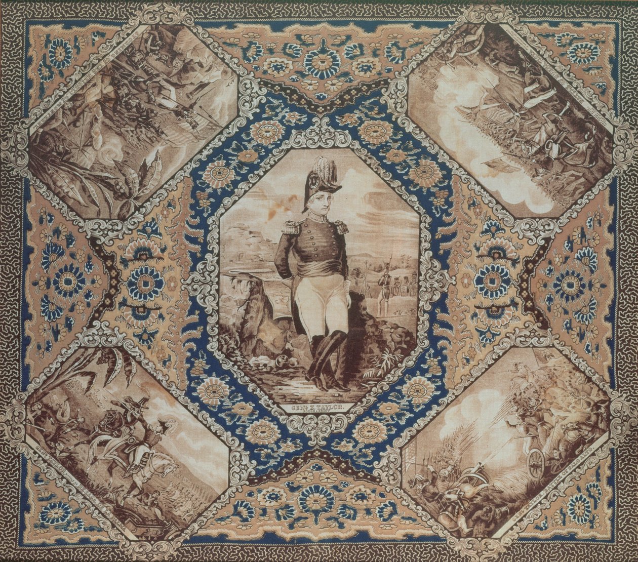 Foulard avec portrait de Zachary Taylor et batailles de la guerre du Mexique (1846-8), 1848 - American School