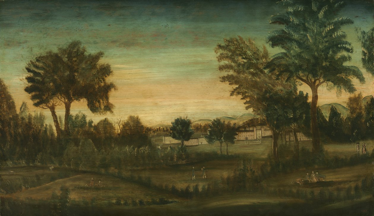 Paysage avec bâtiments, fin du XVIIIe siècle - American School