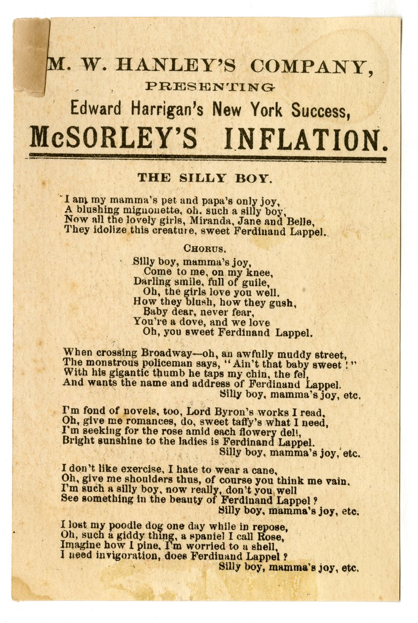 M.W. Hanleys Col présentant le dernier succès de N.Y. d