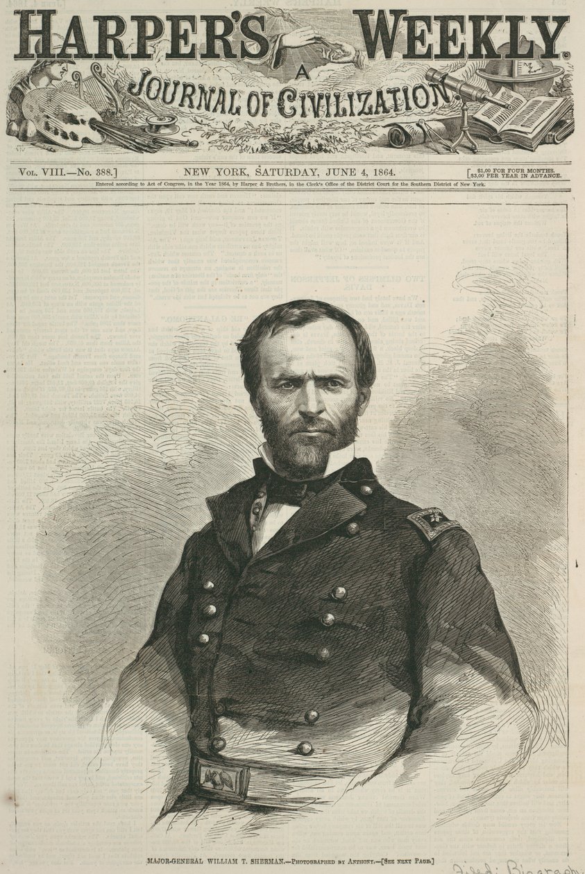 Major-Général William T. Sherman, première page de Harper