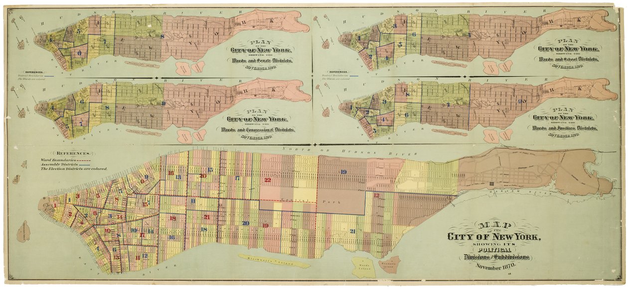 Carte de la ville de New York, montrant ses divisions politiques et subdivisions - American School