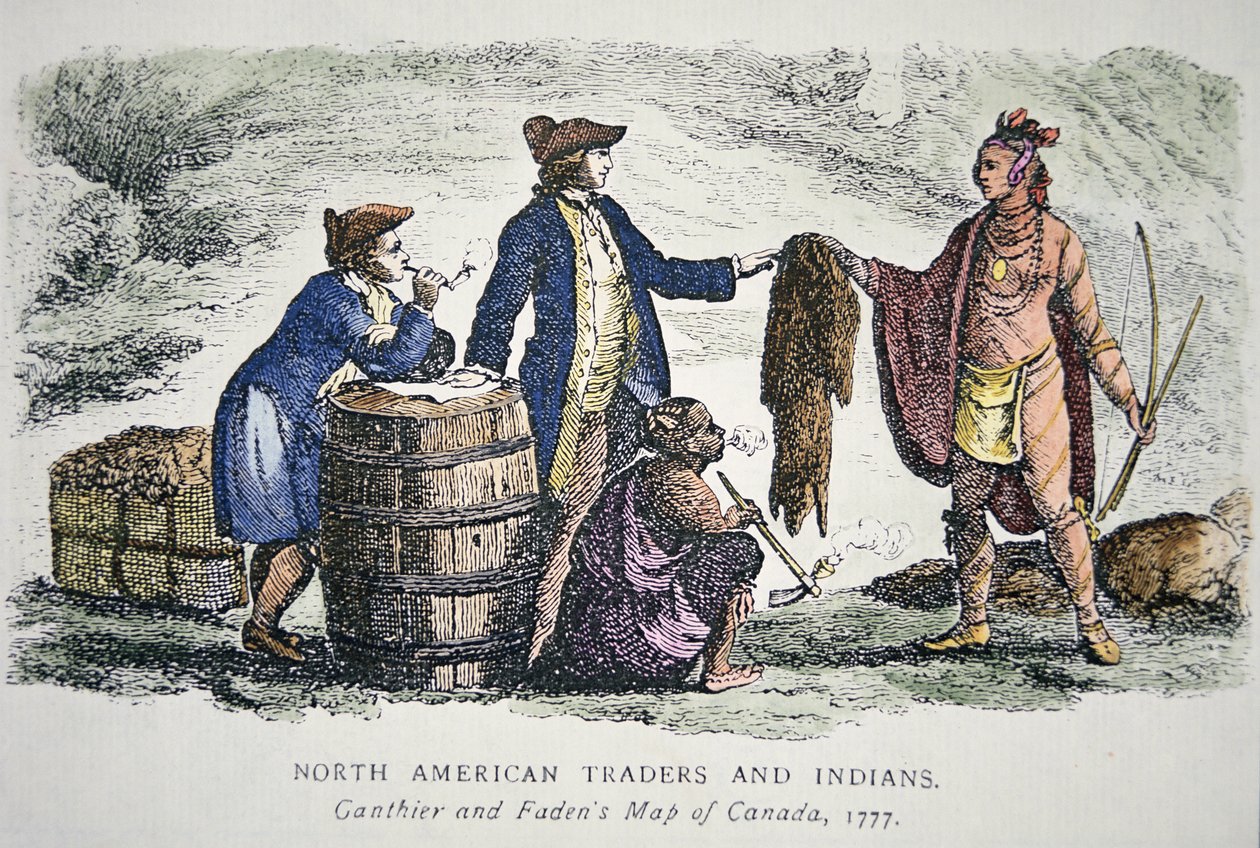 Échange de fourrures par les Amérindiens - American School