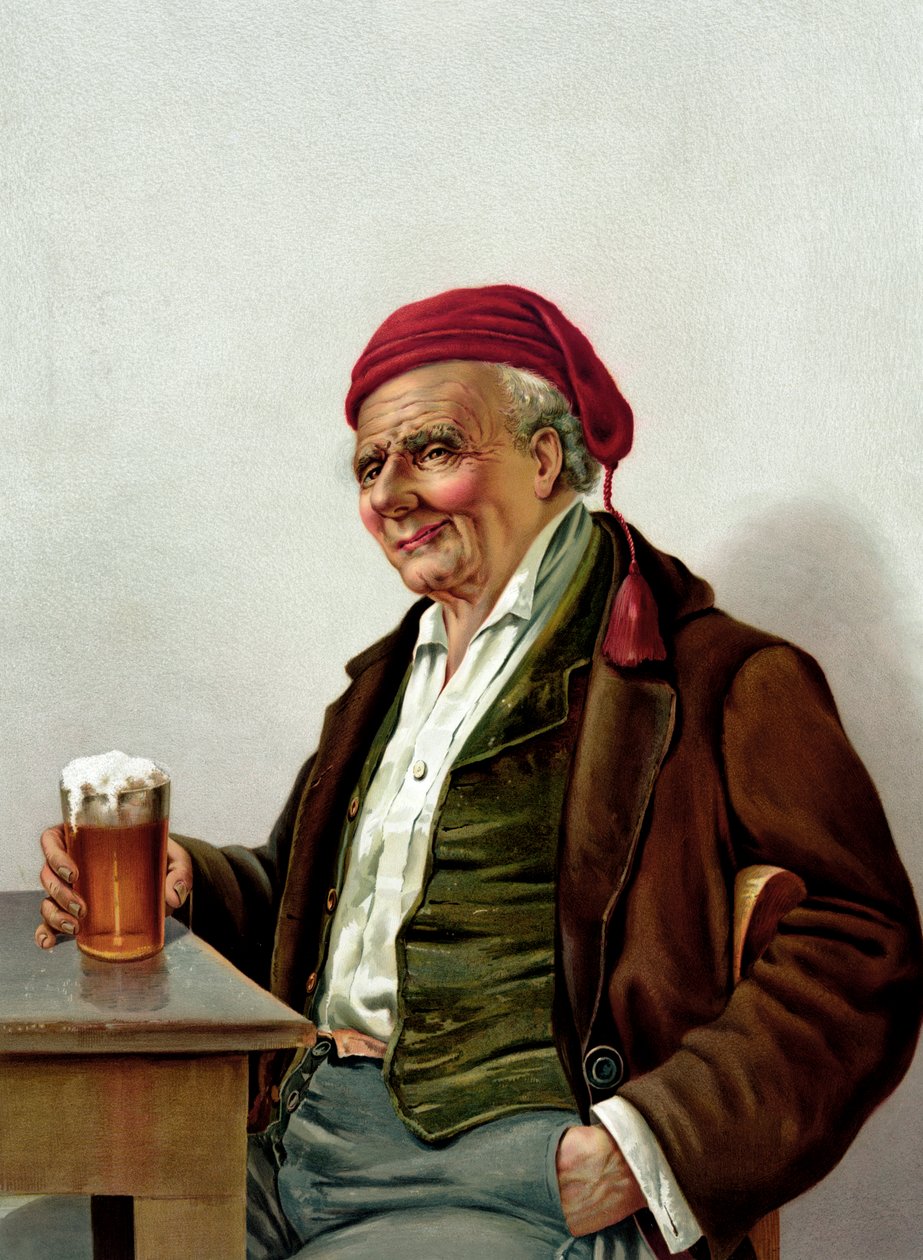 Vieil homme avec une bière dans un pub - American School