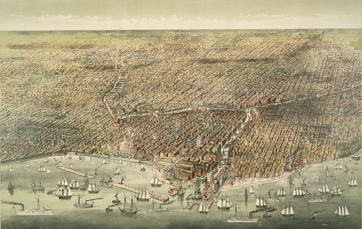 Vue panoramique de la ville de Chicago, pub. 1892 - American School