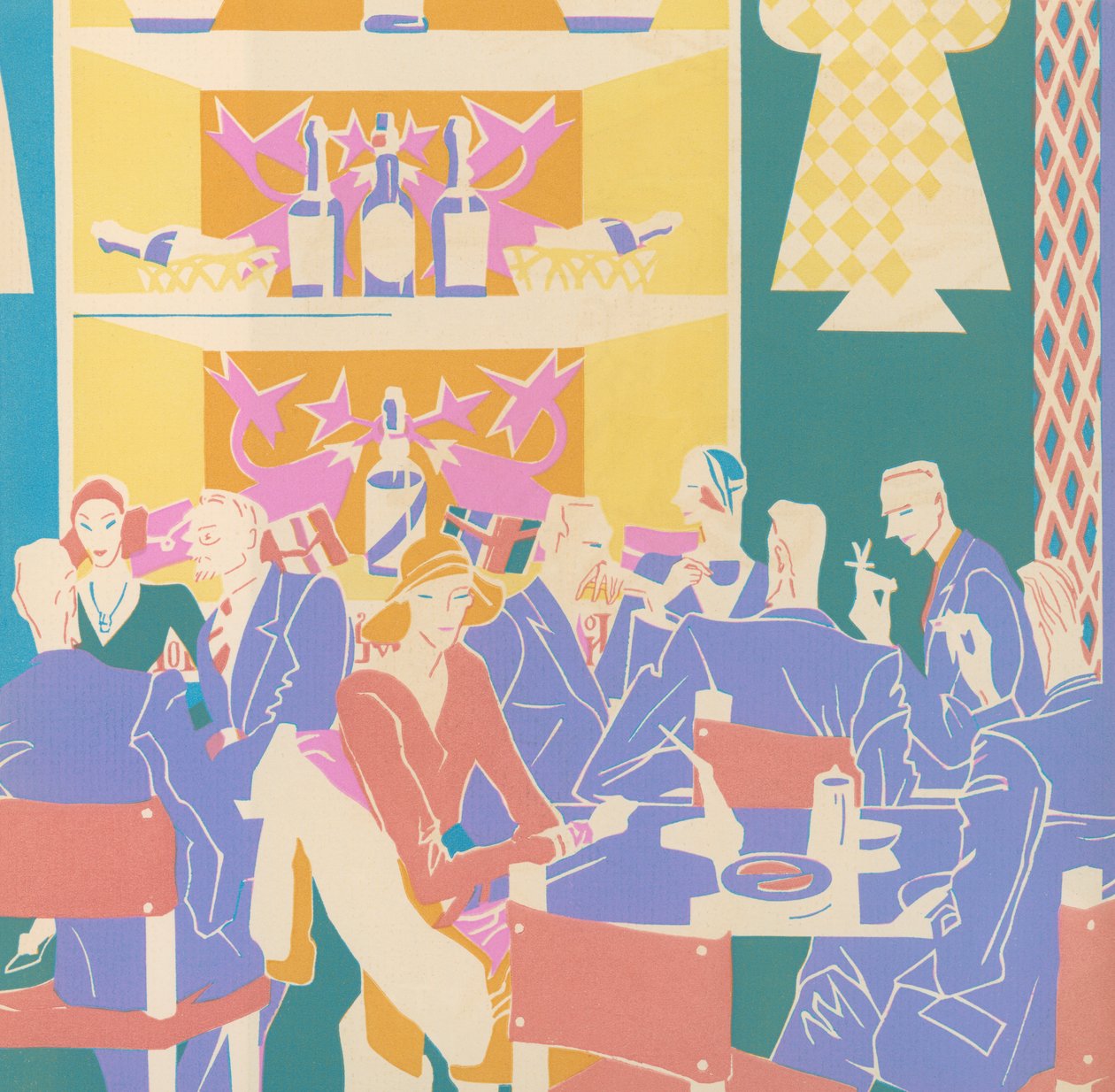 Clients à des tables dans un club de jazz Art Déco - American School