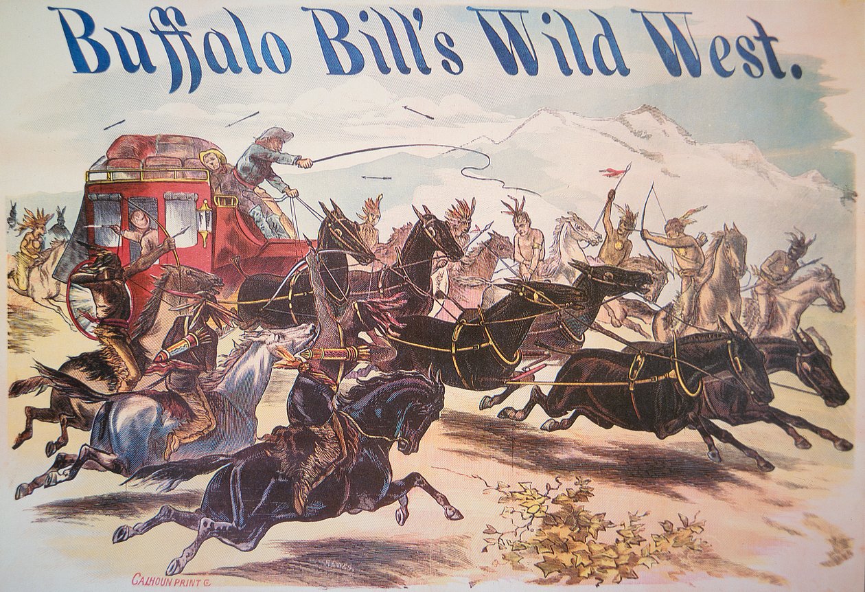 Affiche du spectacle Wild West de Buffalo Bill, vers 1885 (lithographie en couleur) - American School