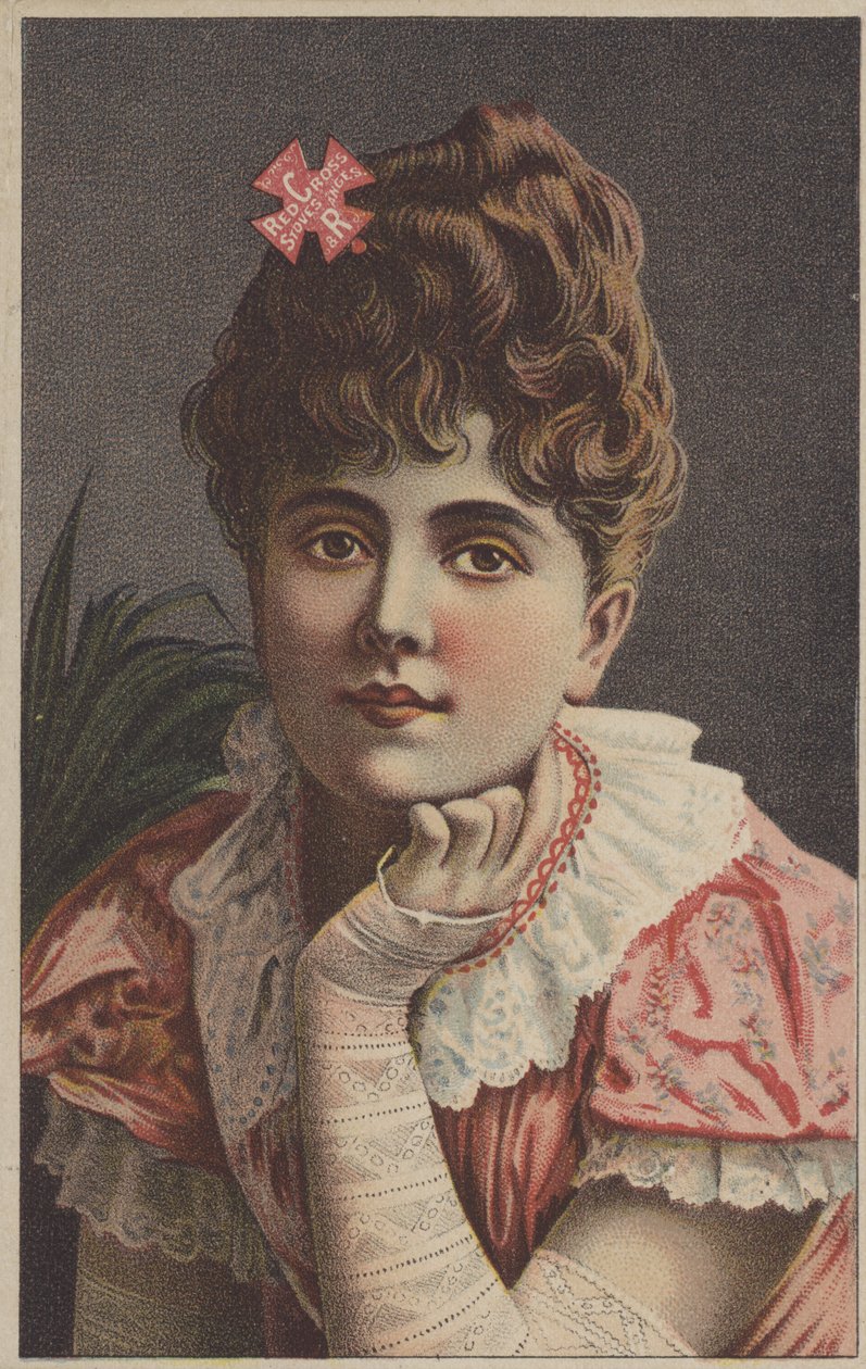 Jolie fille faisant de la publicité pour les poêles et cuisinières de la Croix-Rouge (chromolitho) - American School