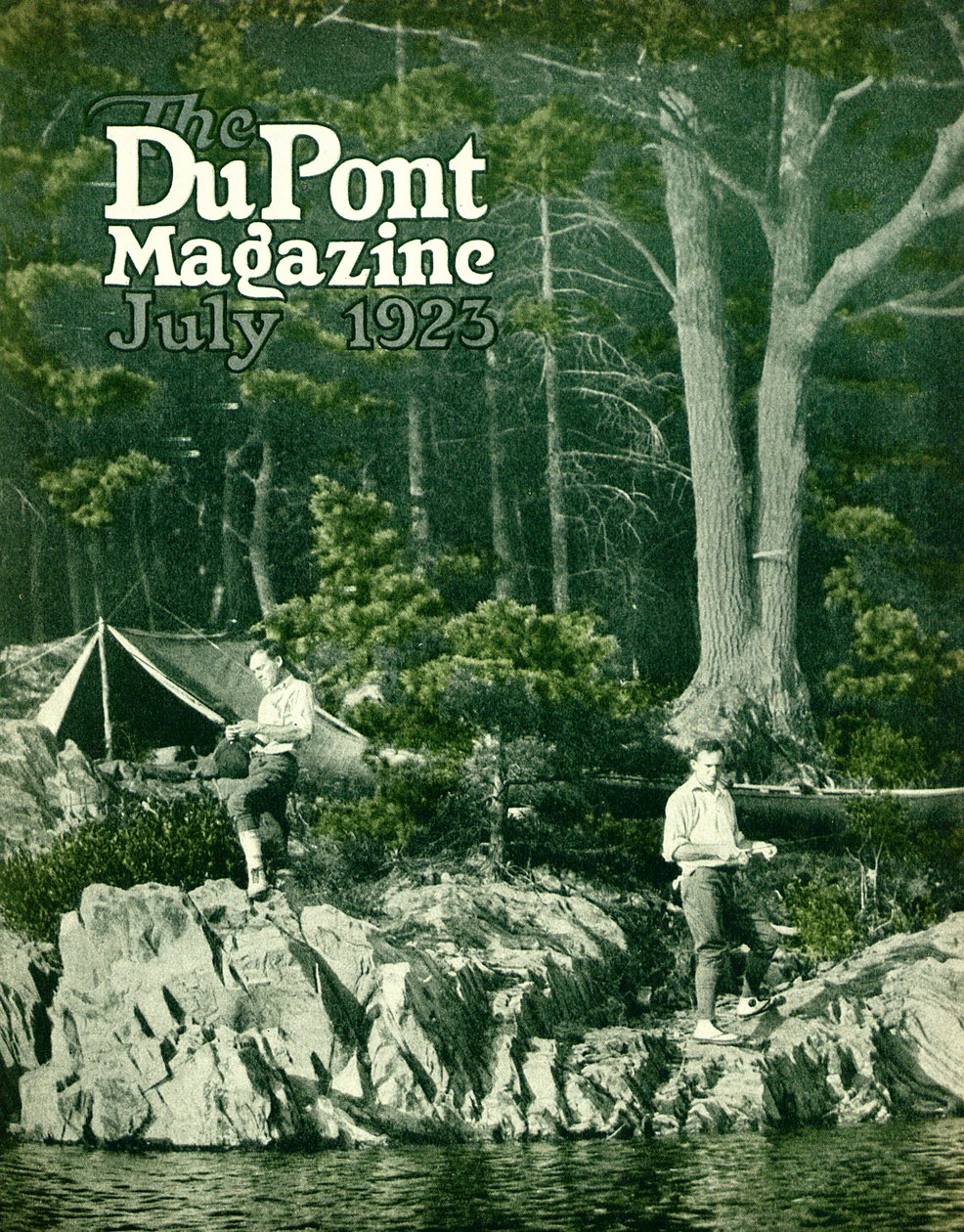 Pyralin va à la pêche, couverture du DuPont Magazine, juillet 1923 - American School