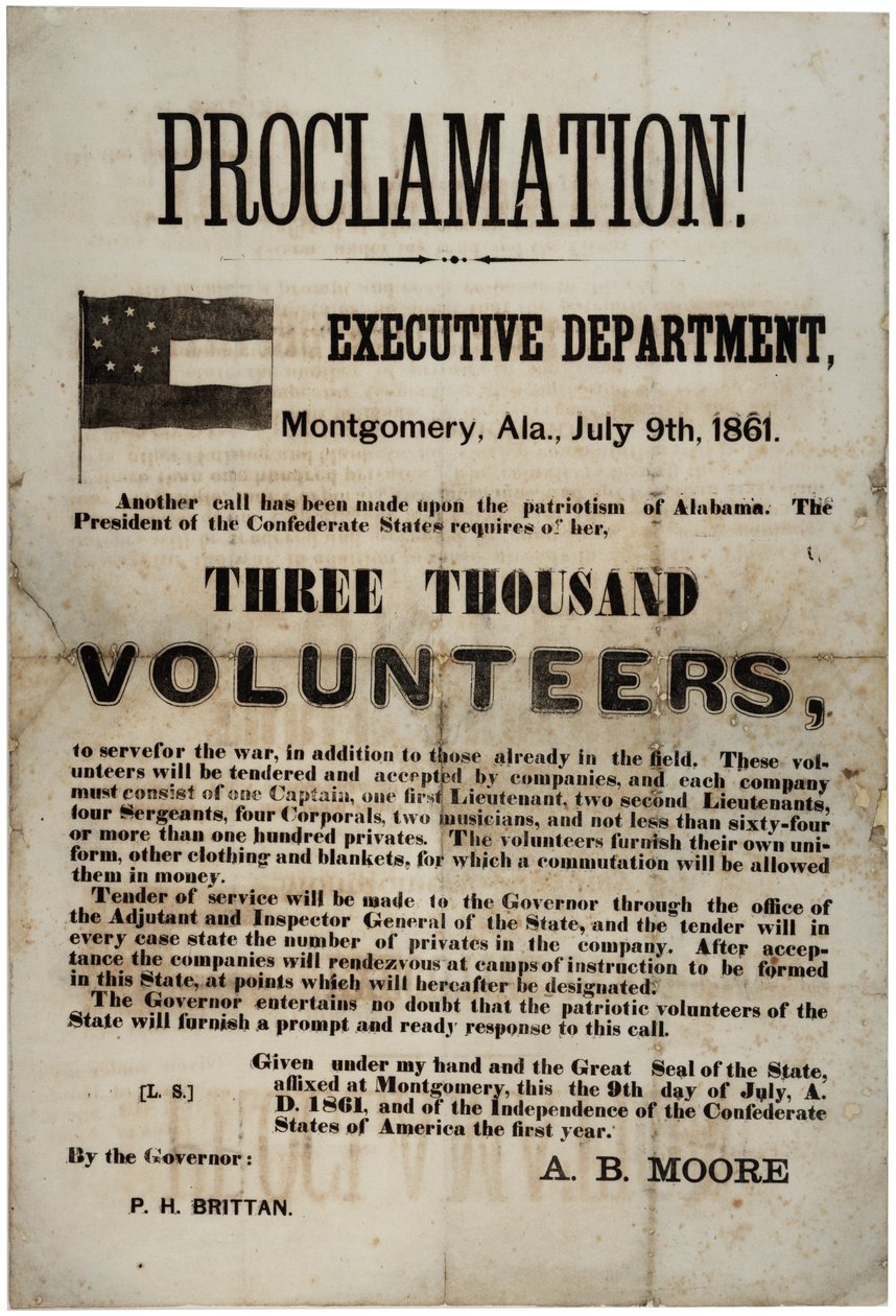 Affiche de recrutement demandant trois mille volontaires, 9 juillet 1861 - American School