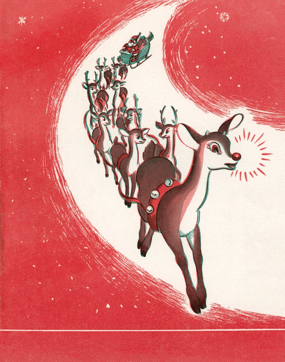 Rudolph le renne au nez rouge menant le traîneau du Père Noël - American School