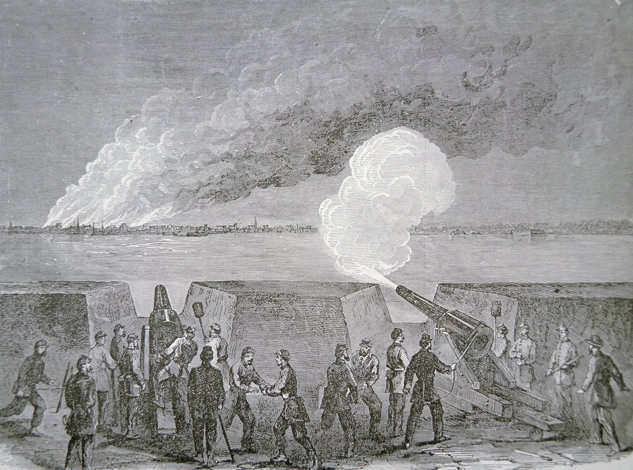 Siège de Charleston, la ville brûlant sous le bombardement, 3 janvier 1864, de Harper