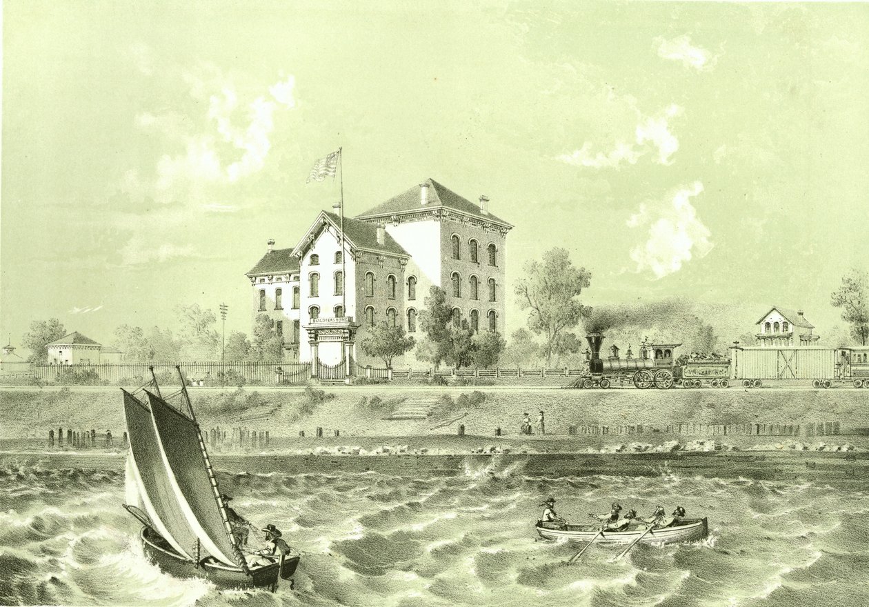 Maison des soldats, de Chicago Illustrated, avec descriptions littéraires par James W. Sheahan, publié par Jevne & Almini, Chicago, 1866-67 - American School