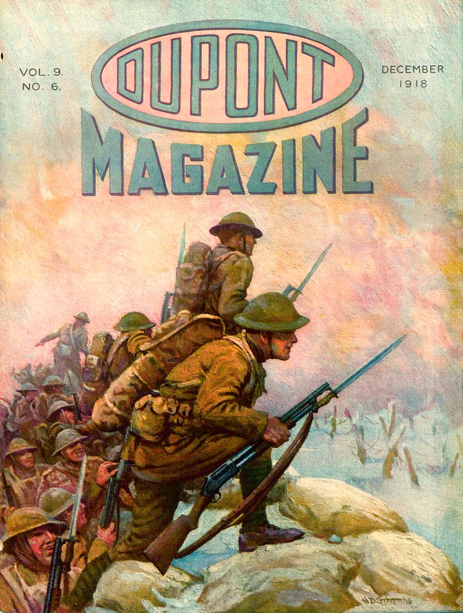 Soldats dans les tranchées, couverture du DuPont Magazine, décembre 1918 - American School