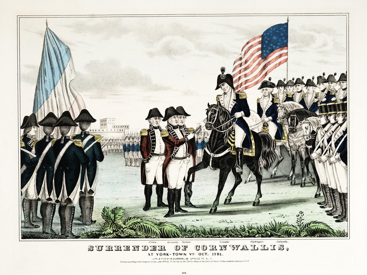 Reddition de Cornwallis à York Town, VA, octobre 1781, pub. Currier  Ives - American School