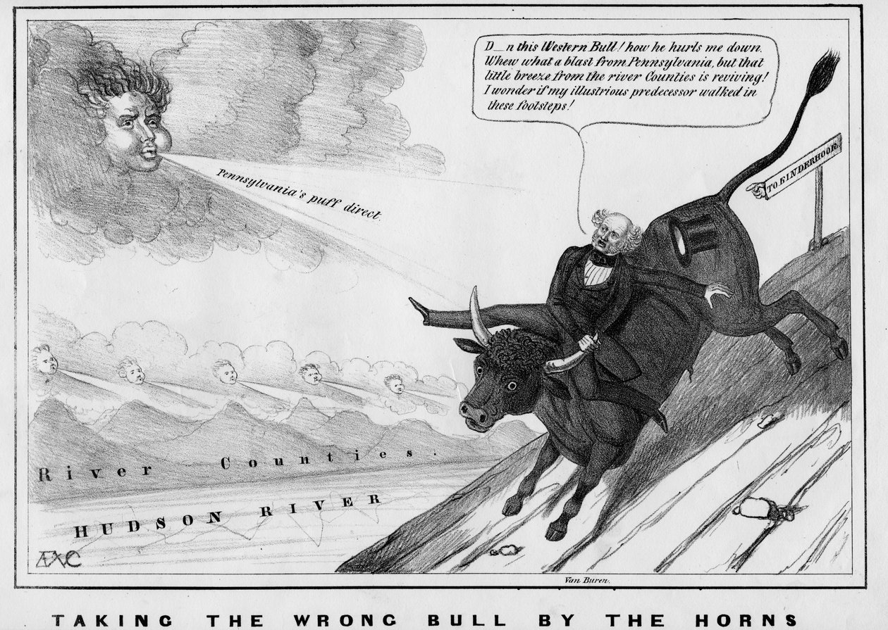 Prendre le mauvais taureau par les cornes, publié par John Childs, New York, vers 1840 - American School