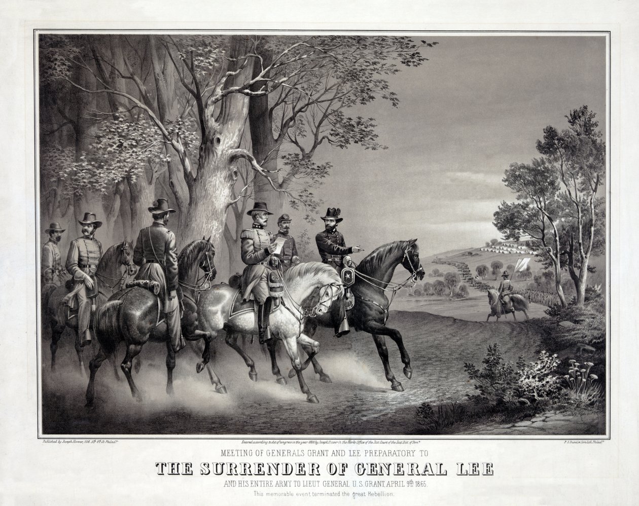 La reddition du général Lee, pub. 1866 (litho) - American School