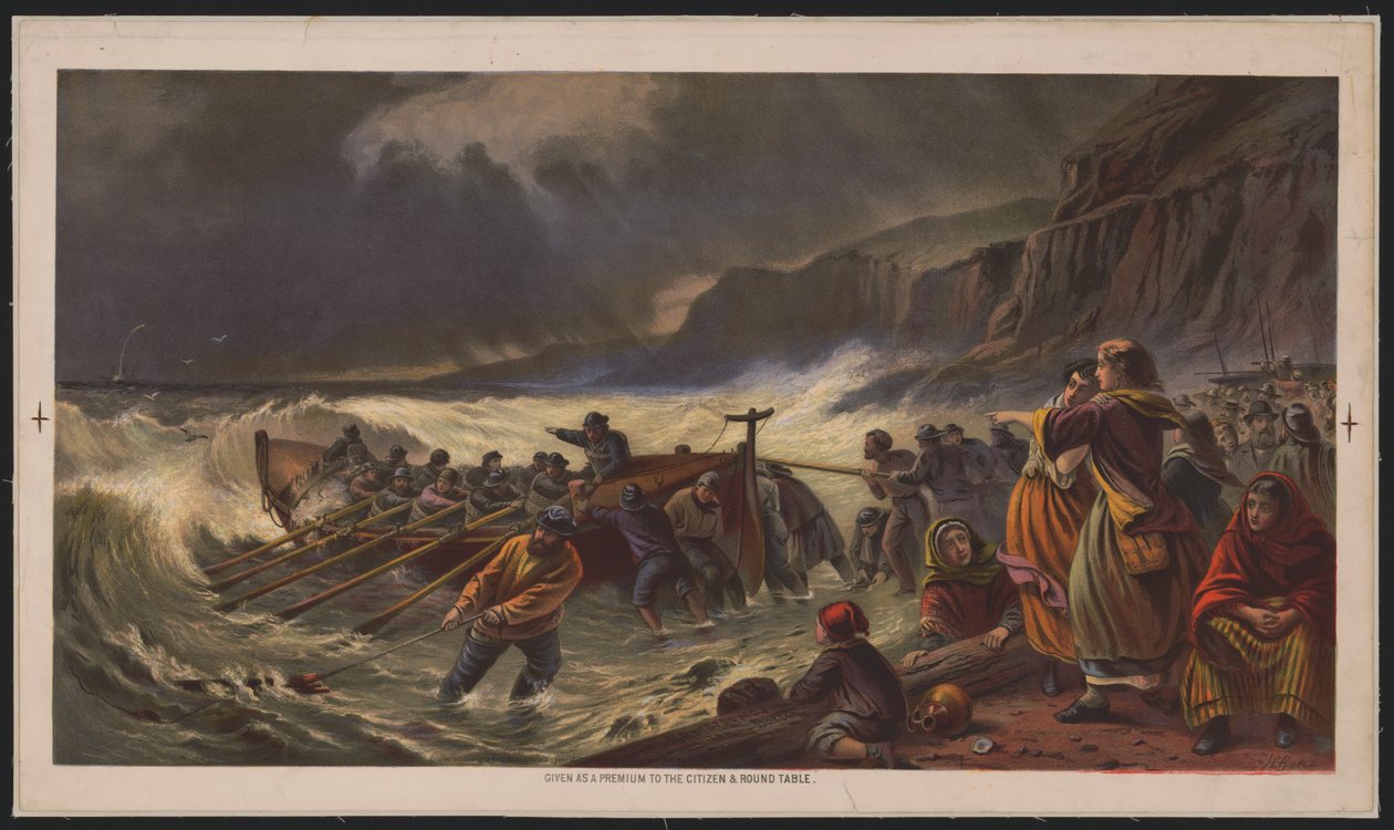 Le départ, lancement du canot de sauvetage, c.1878 - American School