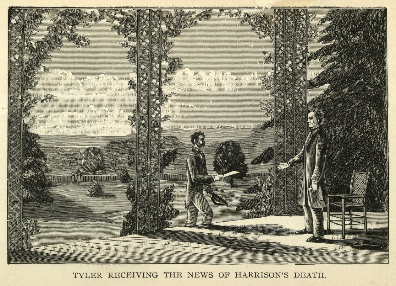 Tyler recevant la nouvelle de la mort de Harrison, pub.1888 (gravure) - American School