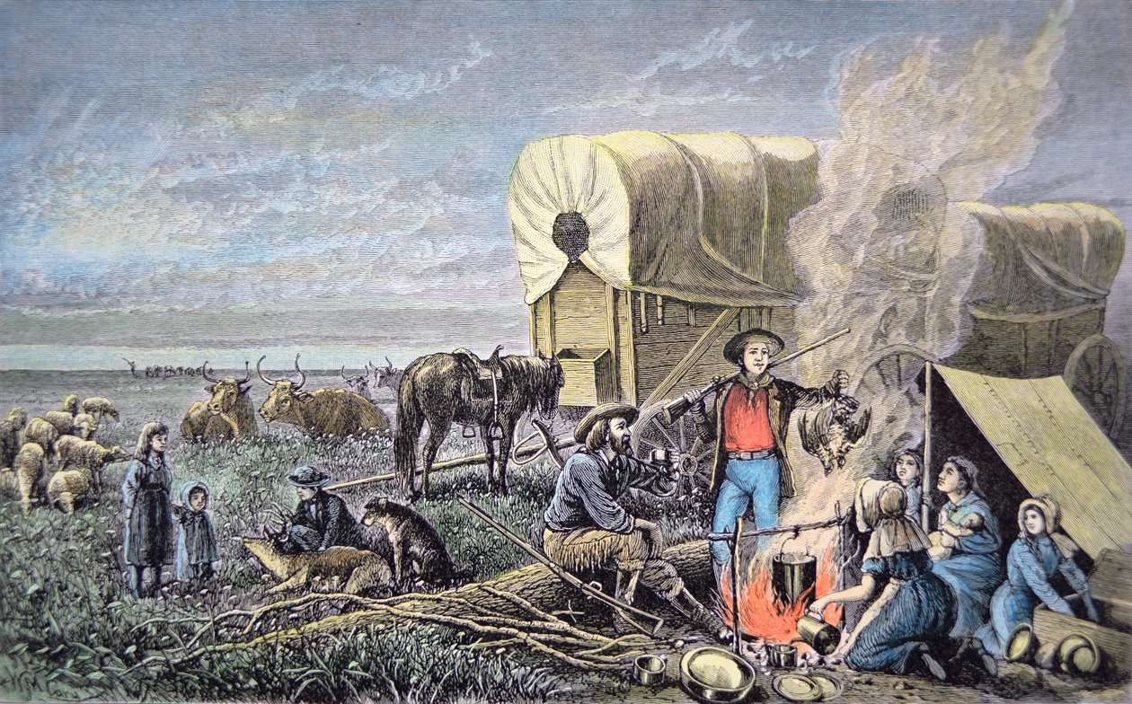Émigrants en chariot vers l