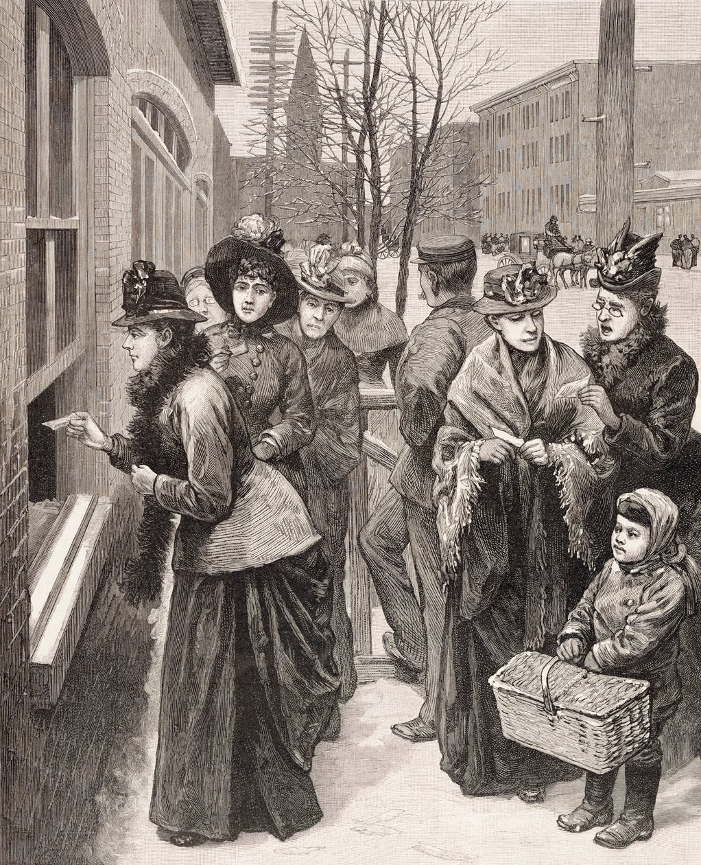 Femmes votant à Cheyenne, Wyoming, États-Unis (lithographie) - American School