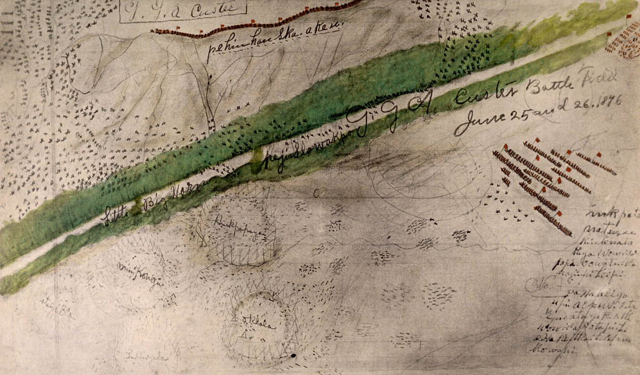 Carte topographique du champ de bataille de Little Big Horn - Amos Bad Heart Buffalo