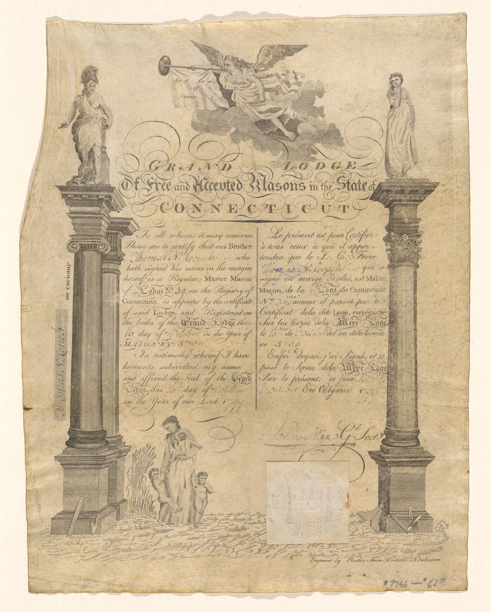 Certificat Maçonnique - Amos Doolittle