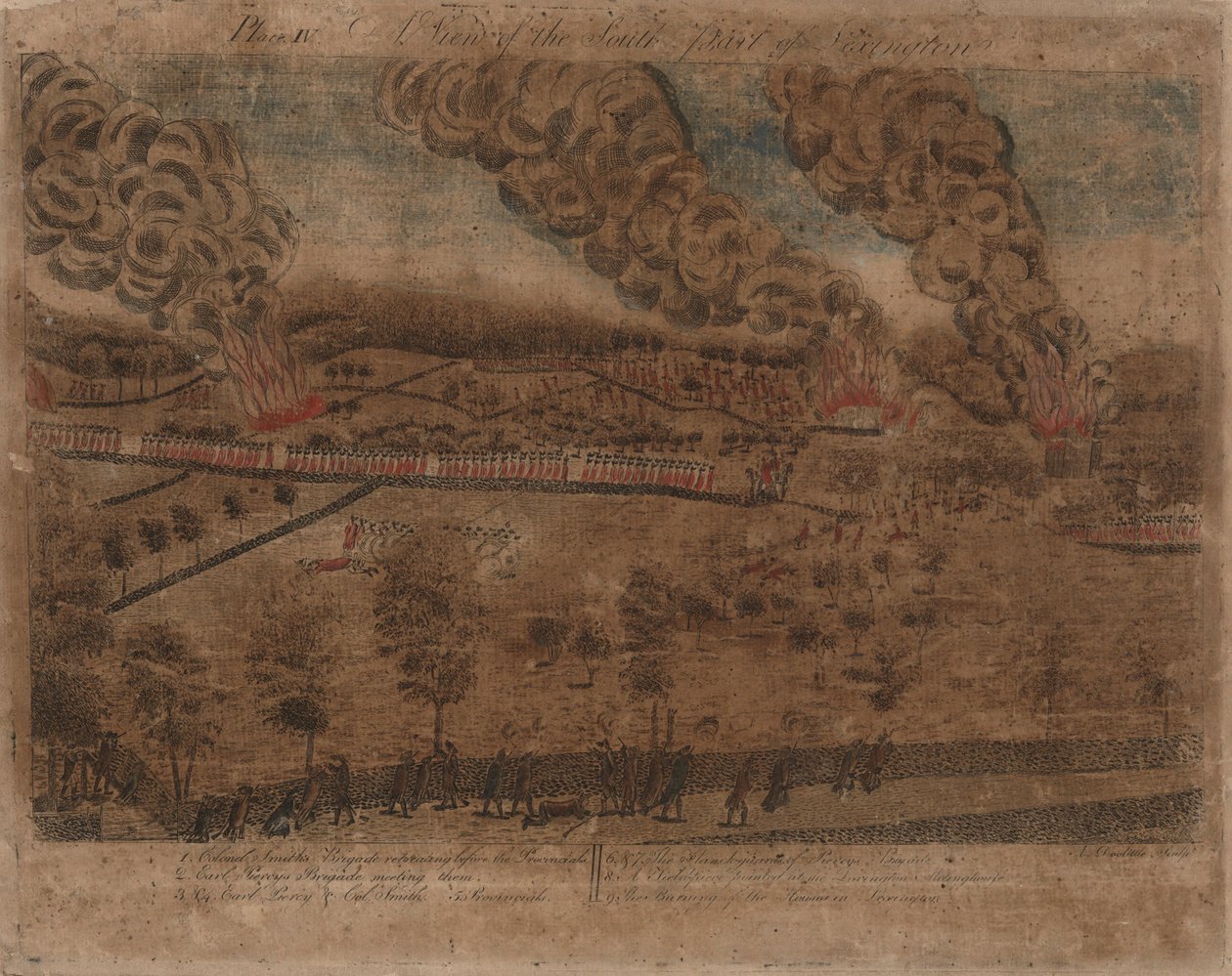 Les Batailles de Lexington et Concord : Planche I, La Bataille de Lexington, 19 avril 1775. Planche II, Vue de la ville de Concord. Planche III : L