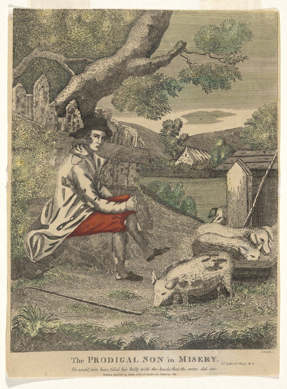 Le fils prodigue dans la misère (Il aurait bien voulu remplir son ventre des cosses que les porcs mangeaient - Saint Luc 15 Chap 16v) - Amos Doolittle