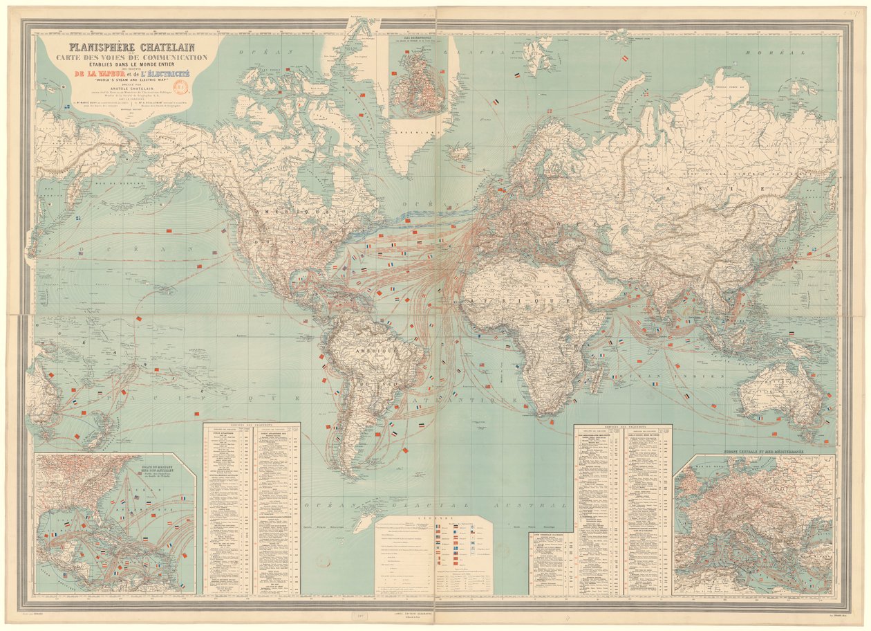 Carte mondiale des vapeurs et électriques - Anatole Châtelain