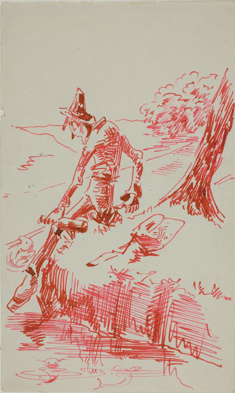 Homme pêchant et tenant une bouteille - Anders Zorn