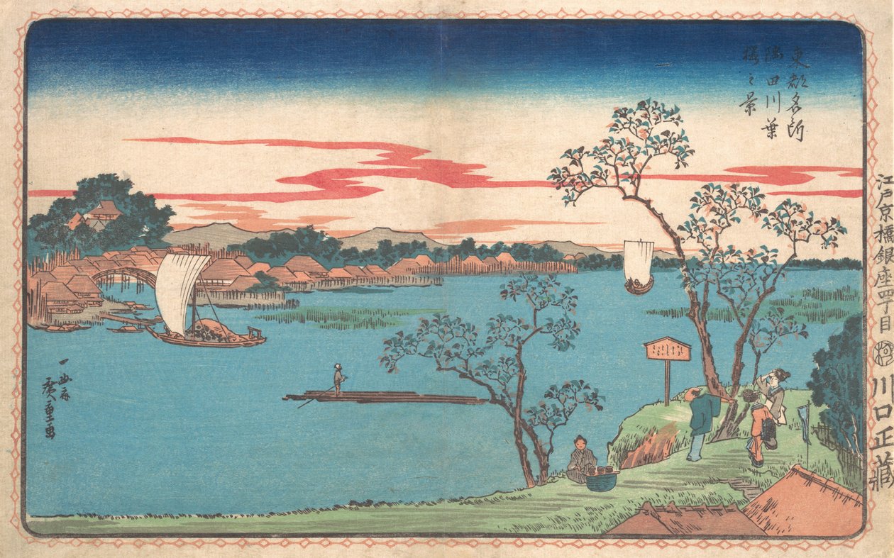 Vue des cerisiers en feuilles le long de la rivière Sumida, 1831 - Ando Hiroshige