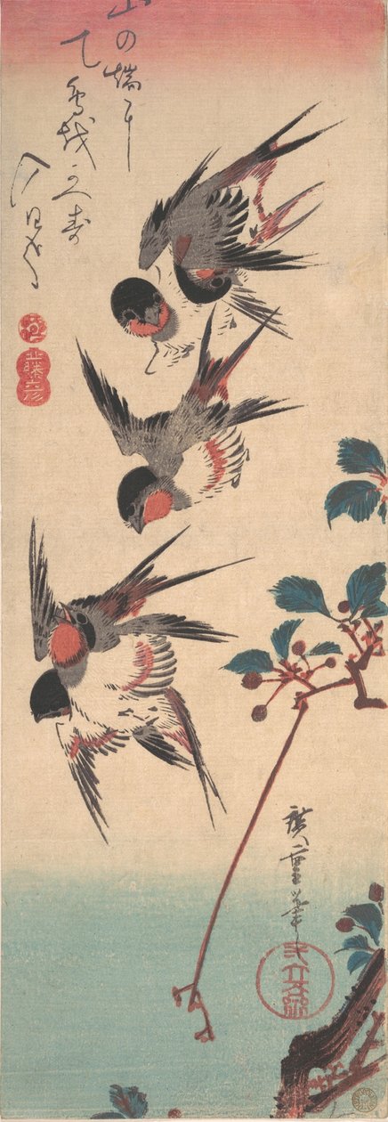 Hirondelles et cerisier sauvage - Ando Hiroshige