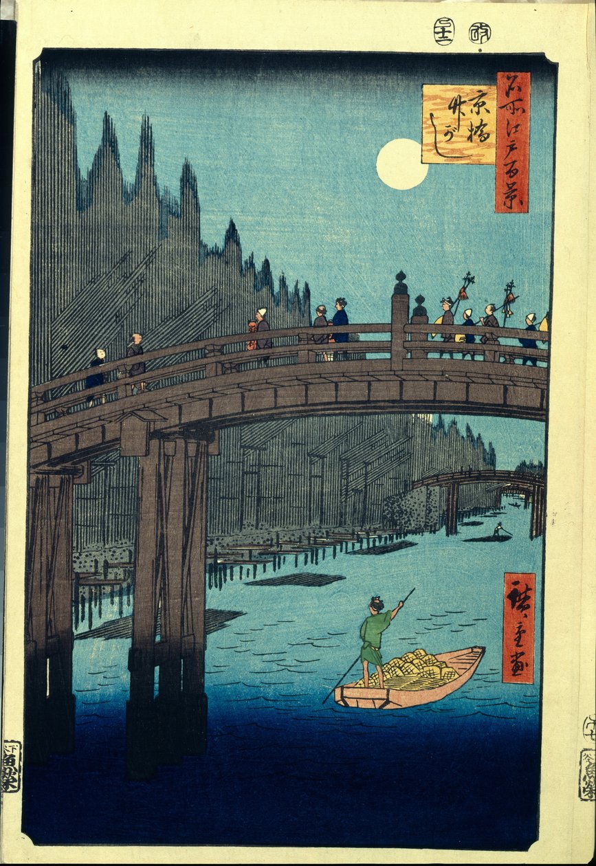 Le quai de bambou par le pont Kyobashi - Ando or Utagawa Hiroshige