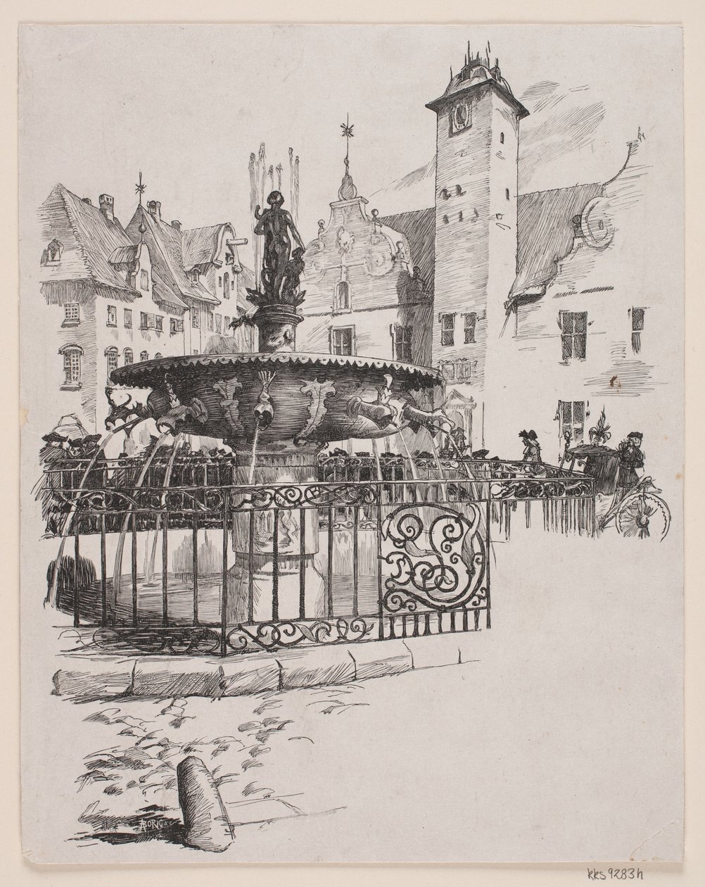Illustration pour "Le 11 juin" (La Fontaine sur la Vieille Place) - André Bork
