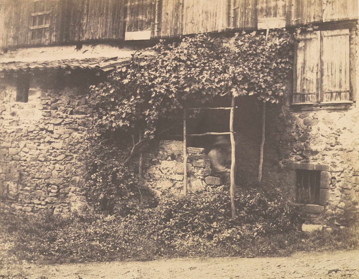 [Bâtiment rustique avec homme sous treillis], vers 1853 - André Giroux