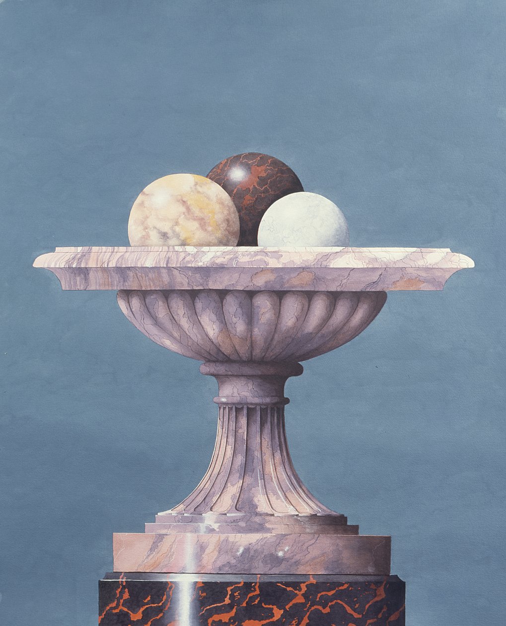 Vase en marbre, boules de marbre blanc, noir et jaune - Andras Kaldor