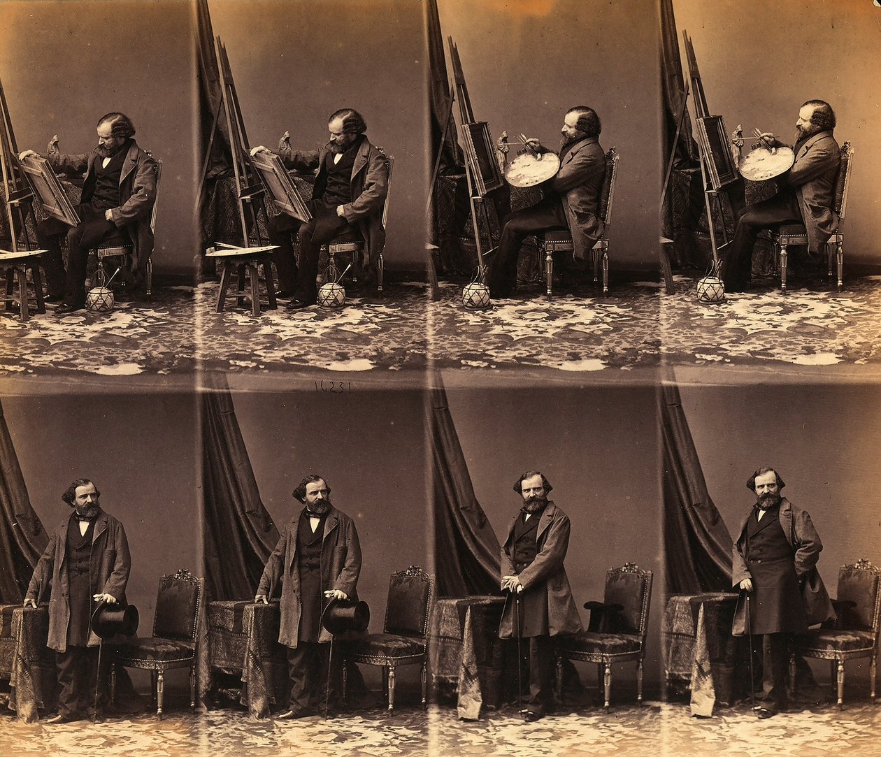 Portrait du peintre Lepualle : feuille de six cartes de visite non découpées (photo n/b) - Andre Adolphe Eugene Disderi