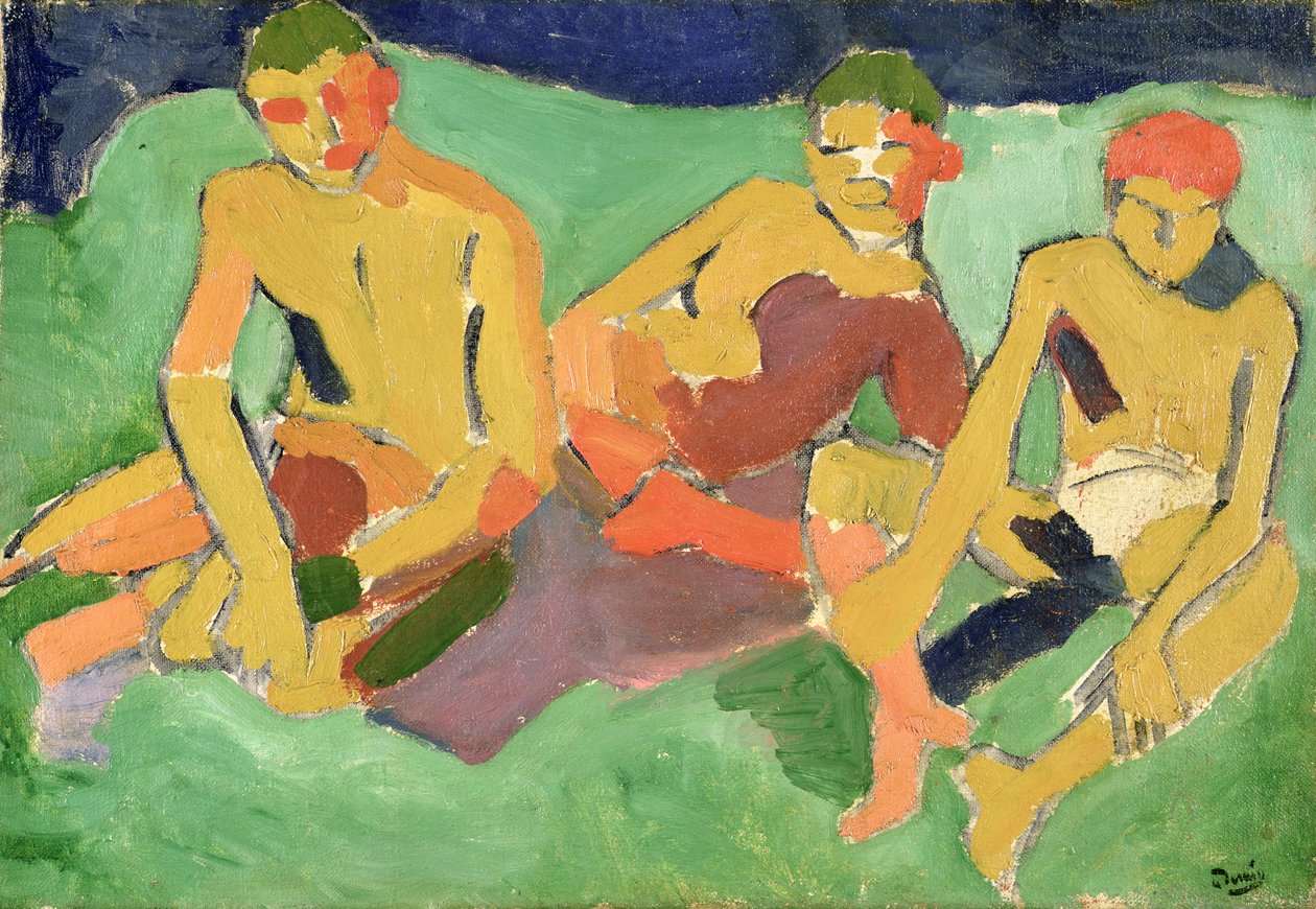 Trois personnages assis sur l