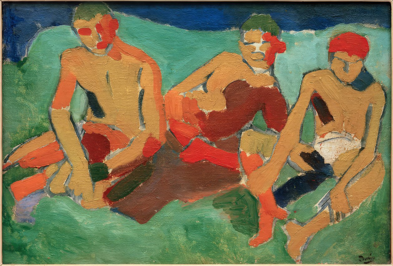 Trois personnages assis sur l
