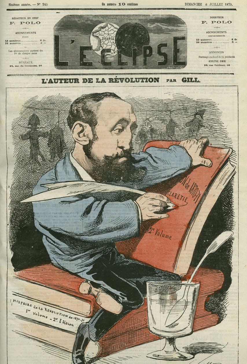 Caricature par Jules Claretie (1840-1913), romancier, dramaturge et critique français. Couverture dans « L