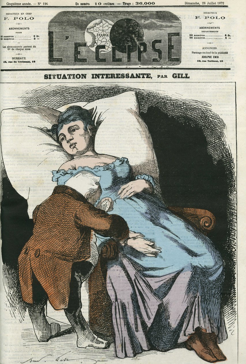 Illustration de la République bientôt endettée envers la Prusse, Adolphe Thiers (1797-1877), Président de la République prenant son pouls. Couverture dans « L