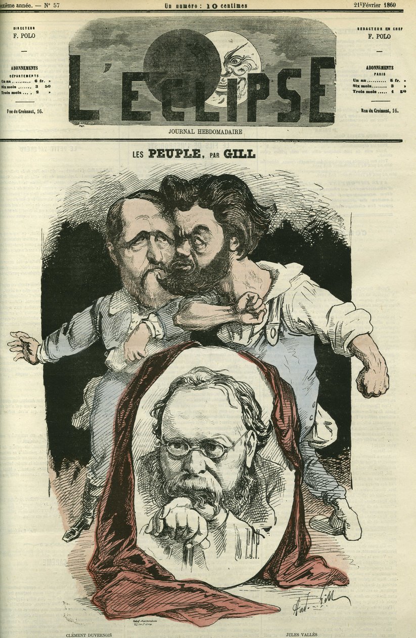 Les Peuples, avec Clément Duvernois (1836-1879), Pierre-Joseph Proudhon (1809-1865), et Jules Vallès (1832-1885), écrivains et politiciens. Couverture dans « L