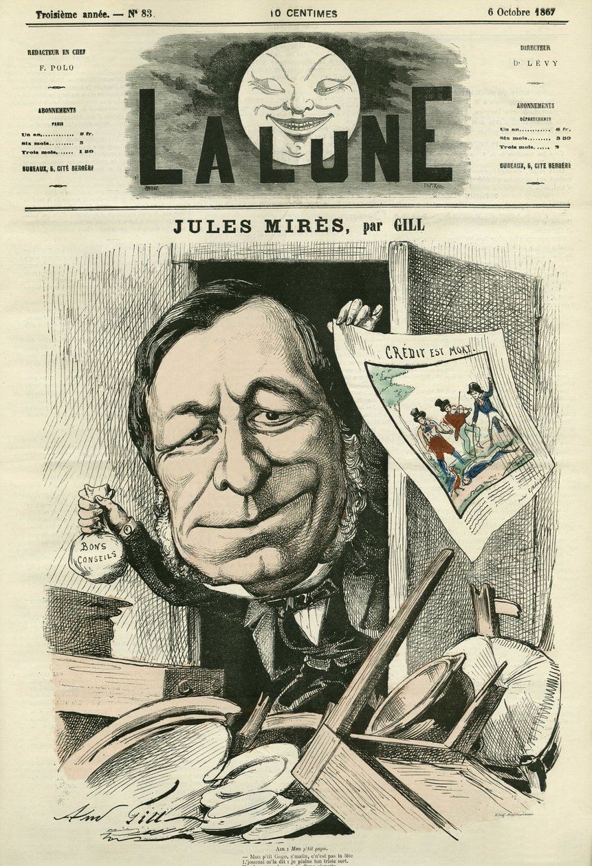 Portrait de Jules Mires (1809-1871), industriel français. Caricature de Gill, dans « La Lune », 6 octobre - Andre Gill