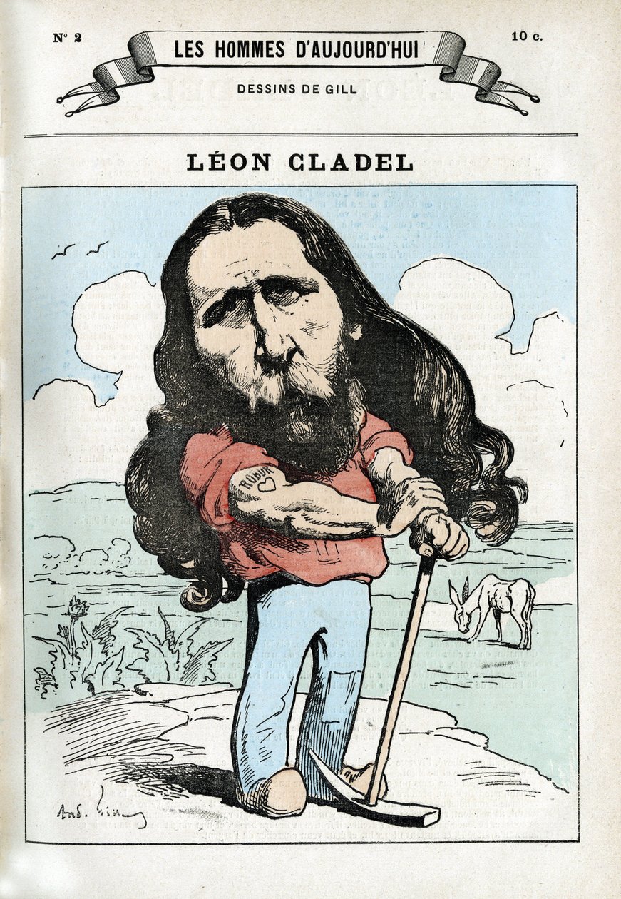 Portrait de Léon Cladel (1835-1892), homme de lettres français. Caricature par Gill, Paris. - Andre Gill