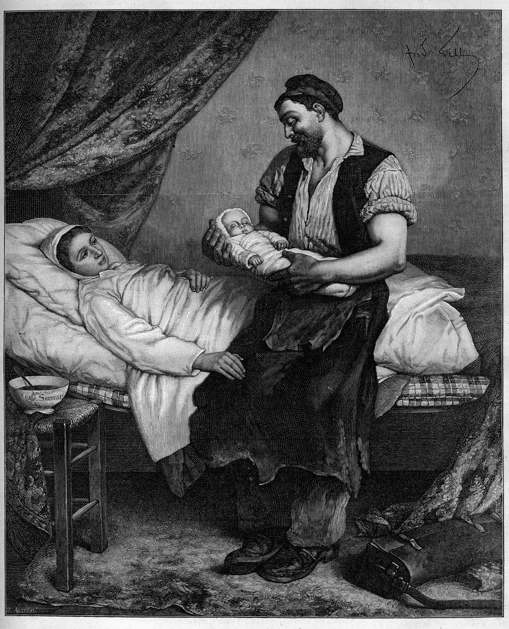 Le nouveau-né. Gravure d