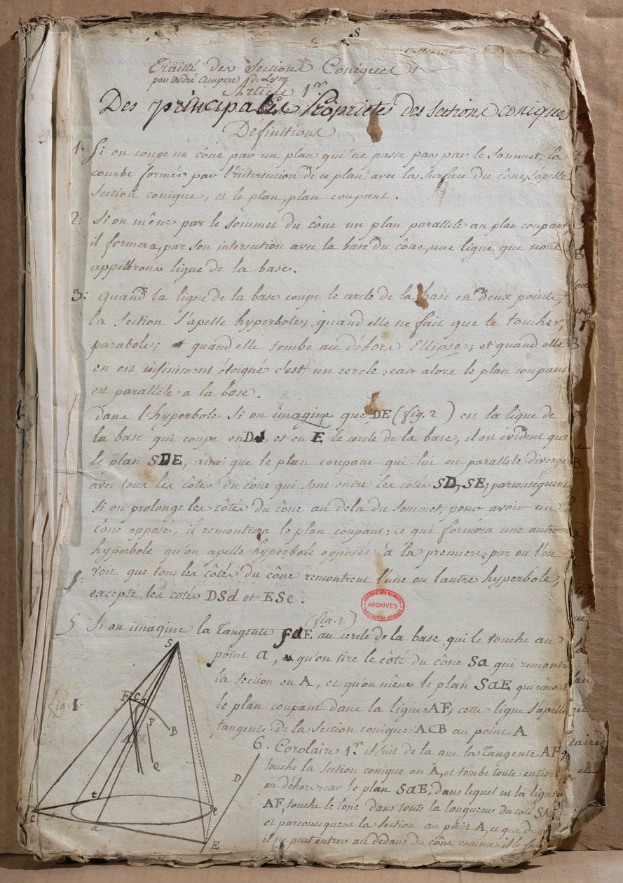 Ms 198 Page de Traité des Sections Coniques, 1788 - Andre Marie Ampere