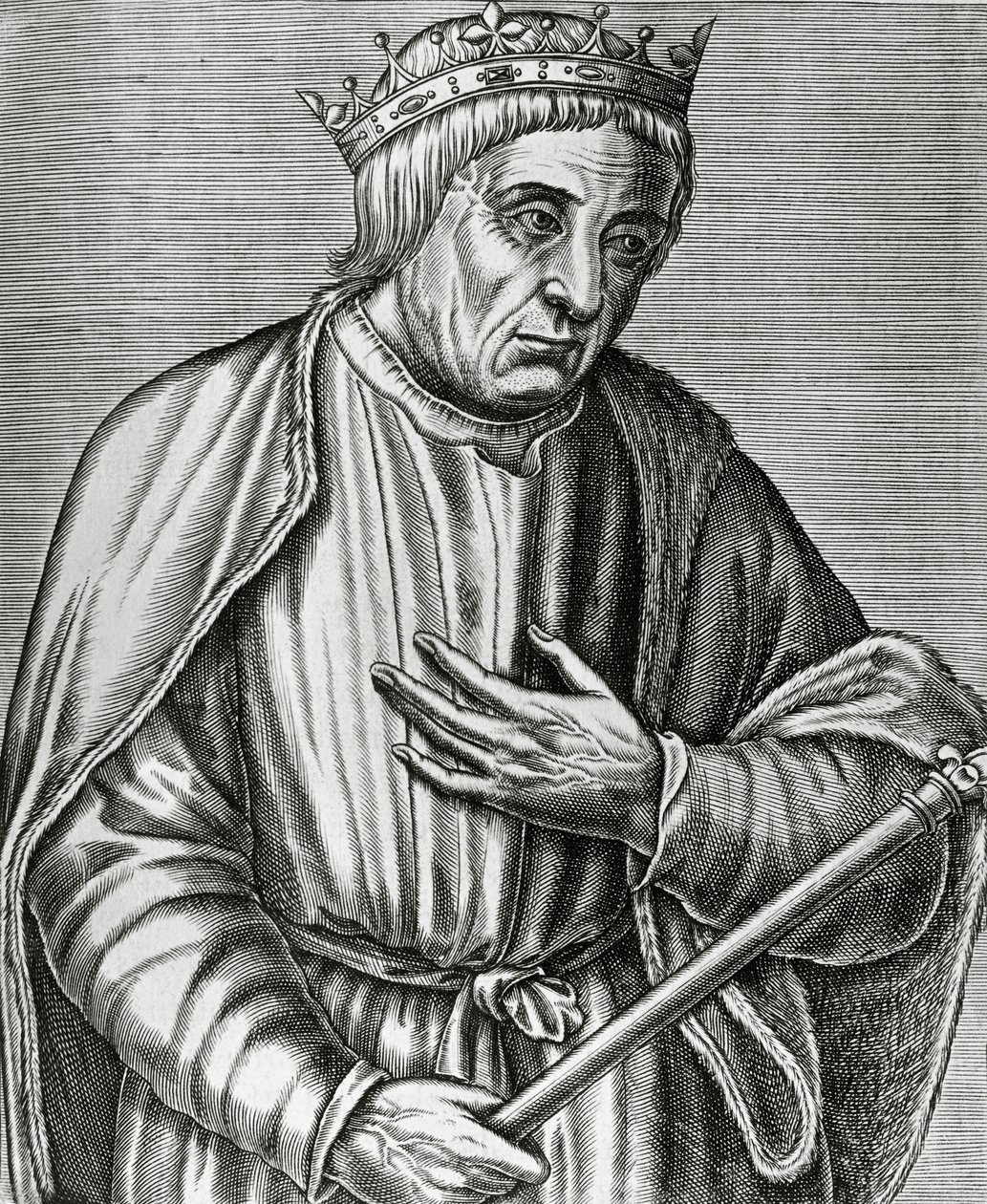 Portrait de Casimir III, roi de Pologne, connu sous le nom de Grand (1310-1370), gravure de Les Vrais pourtraits et Vies des Hommes illustres - Andre Thevet