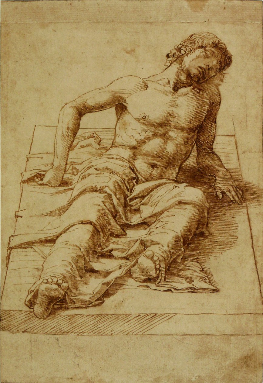Homme étendu sur une dalle de pierre - Andrea Mantegna