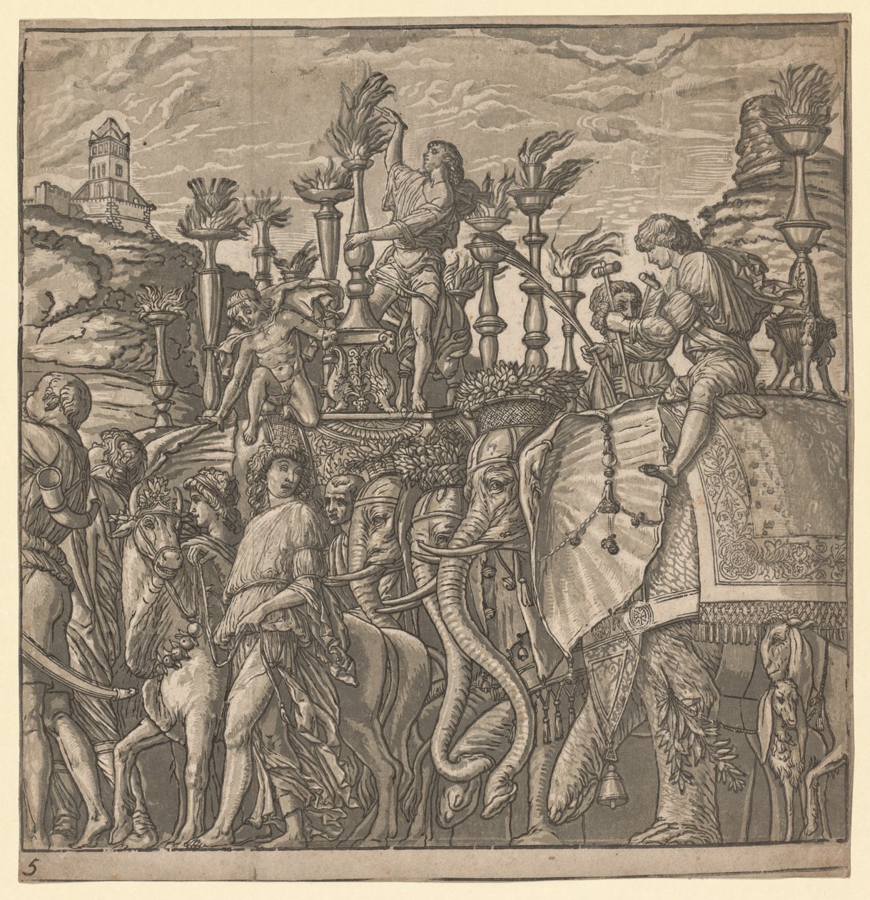 Le Triomphe de Jules César : Éléphants Portant des Torches, 1593-99 - Andrea Andreani