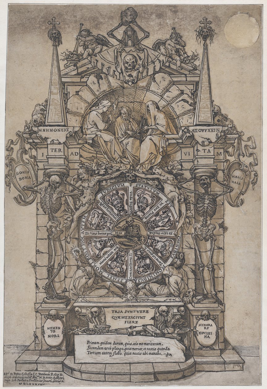 Triomphe de la Mort avec trois Parques dans un cadre architectural au-dessus d
